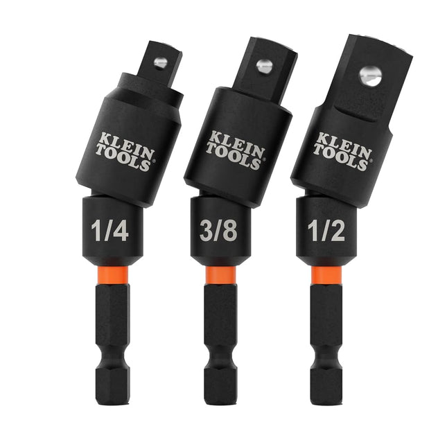 Klein Tools 65813SW 3-Piece Impact Driver Swivel Socket Adapter Set, 20-Degree Swivel, Impact-Rated Socket Extension, Ball Detent, High-Visibility