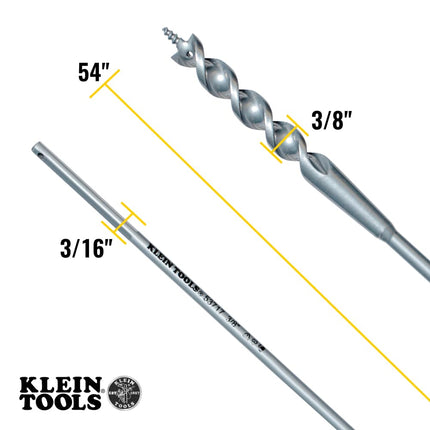 Klein Tools 53716 Flex Bit Auger, 3/8-Inch x 54-Inch Flexible Drill Bit for Pulling Wire Behind Walls