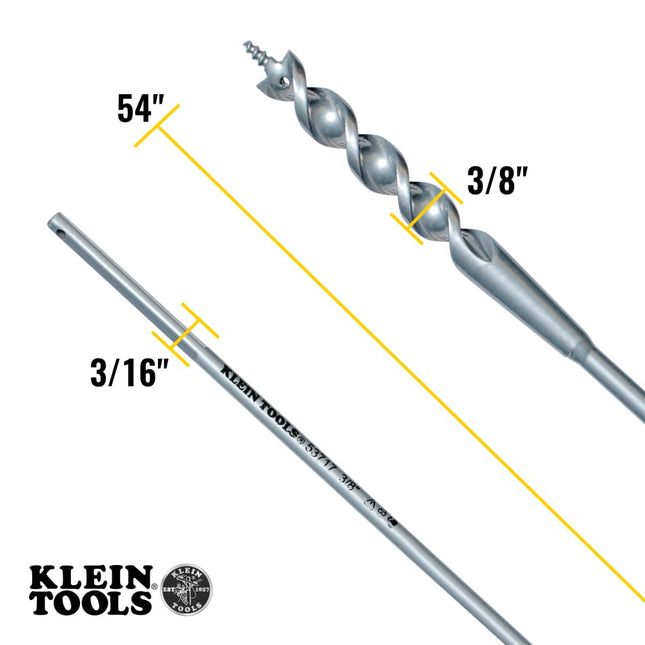 Klein Tools 53716 Flex Bit Auger, 3/8-Inch x 54-Inch Flexible Drill Bit for Pulling Wire Behind Walls