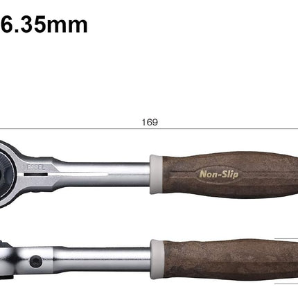 VESSEL HRH2-SW Woody Swivel Ratchet Handle Non-slip Grip 1/4 inch (6.35 mm) Drive