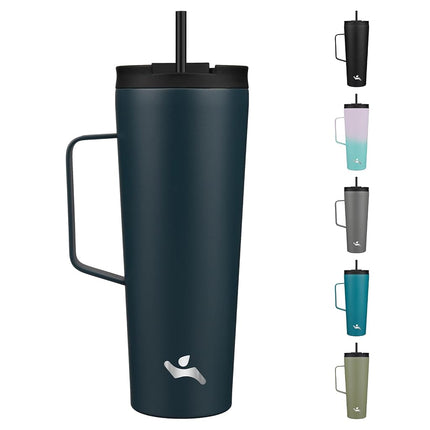Konokyo Insulated Tumbler with Handle and Straw, 26 OZ Travel Coffee Mug Stainless Steel Cup Metal Water Bottle,Navy Blue