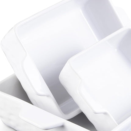 GarveeHome Baking Dishes Set of 3, Ceramic Bakeware Set with Handles, Porcelain Baking Pan Casserole Dishes for Oven and Microwave, Deep Lasagna Pan for Baking, Cooking, Wedding Gift - White