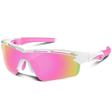 Polarized Sports Sunglasses for Men Women Youth Baseball Cycling Running Driving Fishing Tennis Golf TAC UV400 TR90, White/pink, One Size