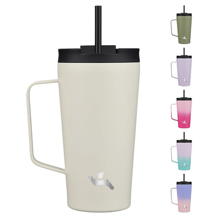 Konokyo Insulated Tumbler with Handle and Straw, 18 OZ Travel Coffee Mug Stainless Steel Cup Metal Water Bottle,Angel White