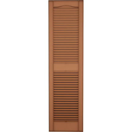 12"W x 55"H Lifetime Vinyl, Standard Cathedral Top Center Mullion, Open Louver Shutters, w/Installation Shutter-Lok's & Matching Screws (Per Pair), Treated Cedar