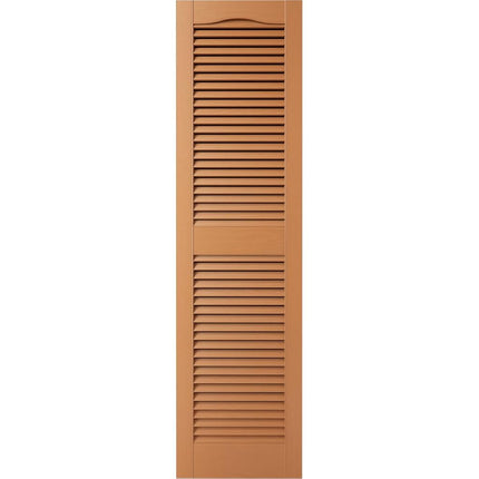 12"W x 55"H Lifetime Vinyl, Standard Cathedral Top Center Mullion, Open Louver Shutters, w/Installation Shutter-Lok's & Matching Screws (Per Pair), Treated Cedar
