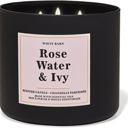 Bath and Body Works, White Barn 3-Wick Candle w/Essential Oils - 14.5 oz - 2021 Core Scents! (Rose Water & Ivy)