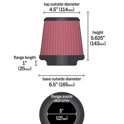K&N Universal Air Filter - Carbon Fiber Top: High Performance, Premium, Replacement Filter: Flange Diameter: 5 In, Filter Height: 5.625 In, Flange Length: 1 In, Shape: Round Tapered, RP-5113