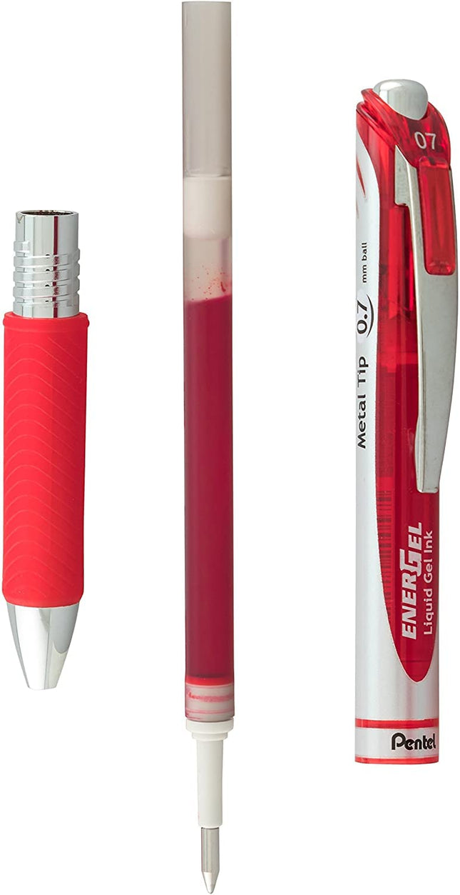 Bolígrafos de tinta de gel líquido Pentel EnerGel de 0.7 mm - Paquete de 5 bolígrafos Energel RTX Deluxe rojos con 3 recambios