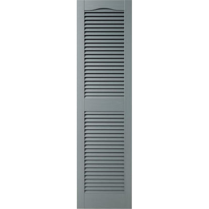 12"W x 31"H Lifetime Vinyl, Standard Cathedral Top Center Mullion, Open Louver Shutters, w/Installation Shutter-Lok's & Matching Screws (Per Pair), Storm Cloud