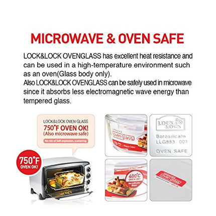 Recipiente de vidrio Lock & Lock Purely Better para alimentos con tapa de ventilación de vapor, redondo de 946 ml, transparente