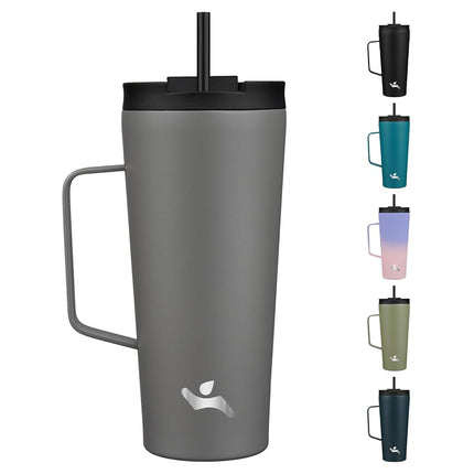 Konokyo Insulated Tumbler with Handle and Straw, 22 OZ Travel Coffee Mug Stainless Steel Cup Metal Water Bottle,Grey