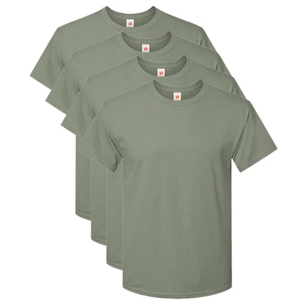 Hanes Men's Essential-t Cotton T-Shirt, Athletic Crimson_Discontinued, Stonewash Green - 4 Pack, Large