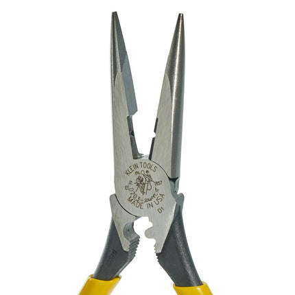 Klein Tools D203-8NCR Long Nose Side-Cutter Strip/Crimp Pliers, Induction Hardened and Heavier for Increased Cutting Power, 8-Inch