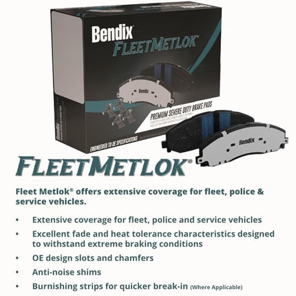 Bendix Fleet Metlok MKD1149FM Semi-Metallic Front Brake Pads for Select Models Chrysler 300, Dodge Challenger, Charger, Magnum, Jeep Grand Cherokee