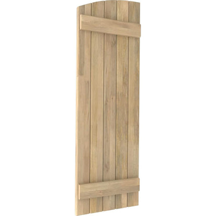 Ekena Millwork ARW101BE518X51UNH Americraft Five 2 Exterior Real Wood Joined Board-n-Batten Shutters w/Elliptical Top (Per Pair), 17 1/2"W x 51"H, Unfinished