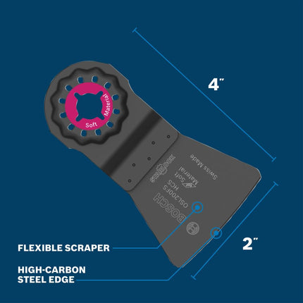 BOSCH OSL200FS 1-Piece 2 in. Starlock Oscillating Multi Tool Soft Materials High-Carbon Steel Flexible Scraper Blade for Removing Caulk and Sealants