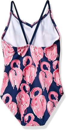 Kanu Surf Traje de baño de una pieza Daisy Beach Sport para niñas, Hallie Azul Marino Flamenco, 14