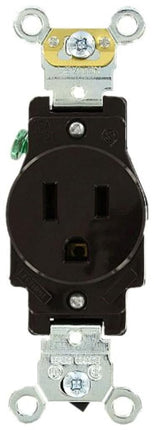 Leviton Single Receptacle, 15 Amp, 125 Volt, Industrial Heavy Duty Grade, Straight Blade, Self Grounding, 5261-GY, Grey