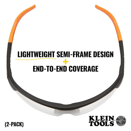 Gafas de seguridad Klein Tools 60171, equipo de protección individual (EPI) con semimontura, resistentes a los arañazos y antivaho, lentes transparentes, paquete de 2