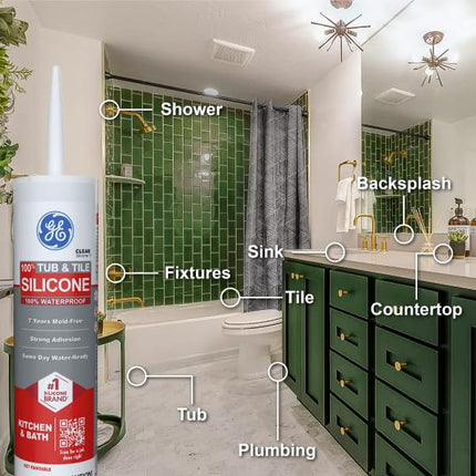 GE Silicone I Tub & Tile Silicone Caulk, 10.1 Oz. Tube, Clear, GE612