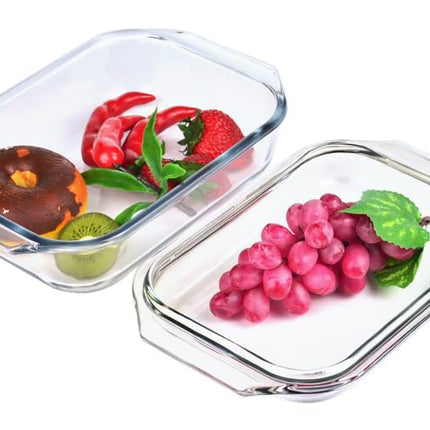 Small 1.4-QT Tempered Glass Casserole Dish with Lid, Rectangular Clear Glass Casserole Bakeware with Glass Lid