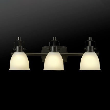 Globe Electric 52090 Gilroy 3-Light 25W Integrated LED Vanity Light with Selectable Color Temperature, Matte Black, Frosted Glass Shades, 1780 Lumens, 3000K-4000K-5000K Switch, Energy Star Certified