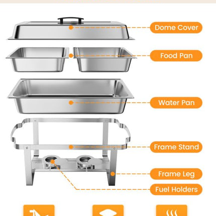 Takywep Lot de 4 réchauds de buffet de 8 litres en acier inoxydable avec bac à eau, pour mariages, fêtes, banquets et traiteur