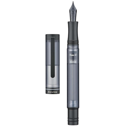 Asvine V200 Titanium Fountain Pen Vacuum Filling, Matte Black Bock Fine Nib Transparent Acrylic Smooth Writing Pen Case Set