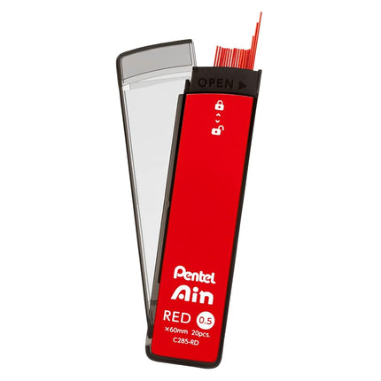 Pentel Ain AMZ-XC285RD3P Mechanical Lead, 0.02 inches (0.5 mm), Red, 3 Pieces