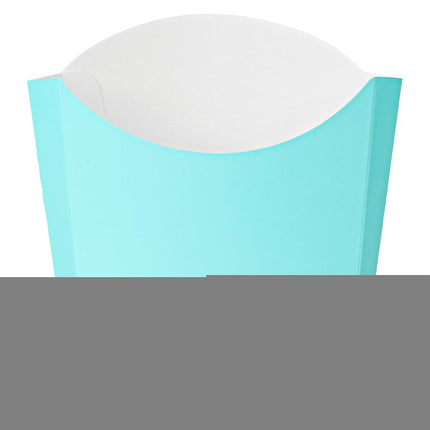 Bio Tek 4.5 x 3.2 x 3.9 Inch French Fry Cup, 100 Disposable Snack Cups - Stackable, Sustainable, Turquoise Paper 3 Ounce Fry Holder, for Fries, Onion Rings, Popcorn, or Cookies - Restaurantware