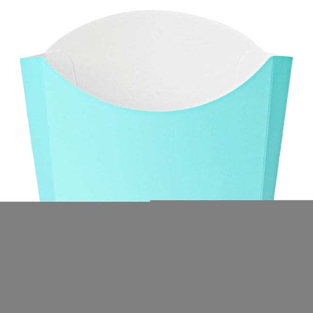 Bio Tek 4.5 x 3.2 x 3.9 Inch French Fry Cup, 100 Disposable Snack Cups - Stackable, Sustainable, Turquoise Paper 3 Ounce Fry Holder, for Fries, Onion Rings, Popcorn, or Cookies - Restaurantware