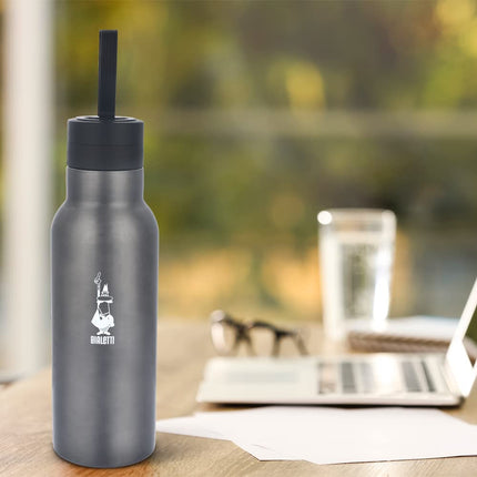 Bialetti - Stainless-Steel Water Bottle 25oz: Double-Layered Vacuum Insulated, Keeps Drink Cold for 24 Hours and Hot for 12 Hours, Dark Grey