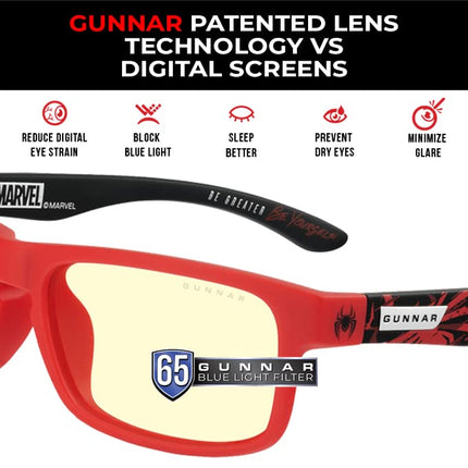 GUNNAR - Spider-Man: Miles Morales Edition Gaming and Computer Glasses - Blocks 65% Blue Light - Enigma, Amber Tint