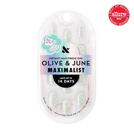 Olive & June Maximalist Instant Mani Press-On Nails (Glue) | 42 Fake Nails, 21 Sizes | Non-Toxic, Long-Lasting Big, Bold Gorgeous Realistic Look | Short, Round | Teal Chrome Flower Shower