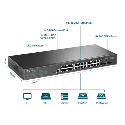 TP-Link Jetstream 24-Port Gigabit L2+ Managed Switch with 4 10GE SFP+ Slots (TL-SG3428X) - SDN Integrated, Cloud Access & Omada App