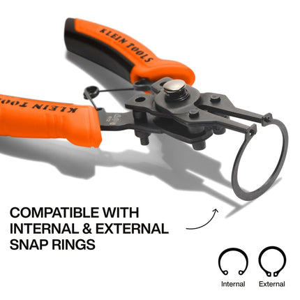 Klein Tools 73066 6 in 1 Convertible Pliers Set for Indoor and Outdoor Use 4 Interchangeable Heads with Right Angles, 45 Degree and 90 Degree