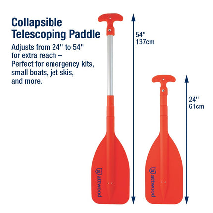 Attwood 11826-1 Emergency Telescoping Paddle for Boating, Collapsible, 24-inch to 54-inch, Orange