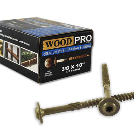 B&C Eagle WoodPro Fasteners ST38X10-25PC Vis à bois d'extérieur à tête ronde avec rondelle, 3/8 pouce par 10 pouces de longueur, paquet de 25