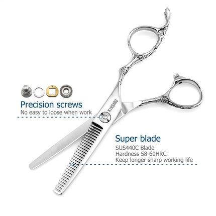 Hair Thinning Shear 5.5 Inch Hair Thinning for Women Scissors Professional Barber Scissors 440C Rose handle KINSARO