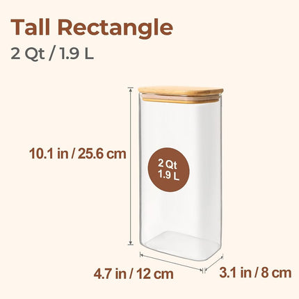 ComSaf Glass Storage Jars with Bamboo Lids, 1.9L Narrow Containers, 3 Pack