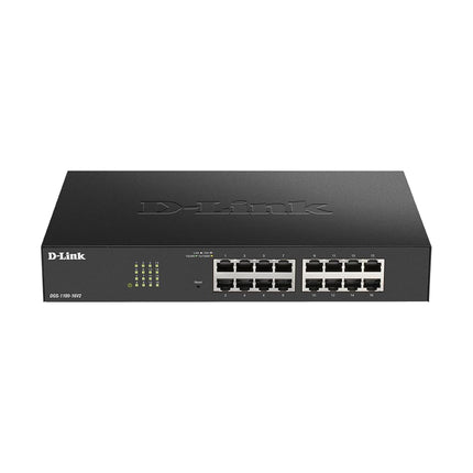 D-Link DGS-1100-16V2 - 16-Port Gigabit Smart Managed Switch with VLAN support, layer 2 features, QoS, 802.3az EEE, Fanless , Black