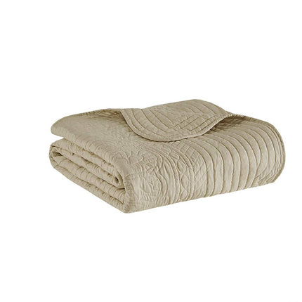 Madison Park Madison Park Luxe Quilted Throw Blanket - Damask Stitching Design, Cotton Filled Spread, Ultra Soft, Cozy Bedding for Living Room Couch, Sofa, Bed, 60x72", Scalloped Borders Khaki