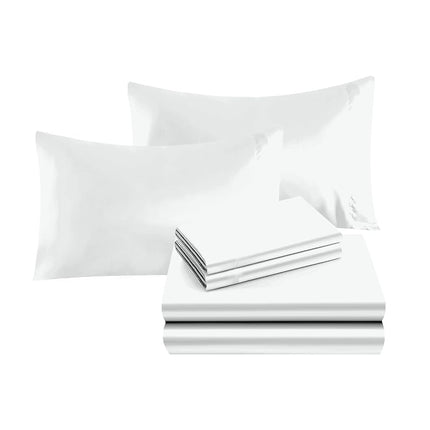 Elegant Comfort Luxurious 4-Piece Silky Satin Sheet Set, Skin and Hair Friendly, Wrinkle, Fade, Stain Resistant with Deep Pockets Fitted Sheet, Cooling Soft Satin Sheet Set, Twin, White