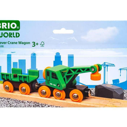 BRIO World Clever Crane Wagon for Kids Age 3 Years Up - Wooden Railway Train Accessories and Add Ons