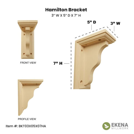 Ekena BKT03X05X07HAAL 3-Inch Width x 5-Inch Depth x 7-Inch Height Hamilton Traditional Bracket - Alder