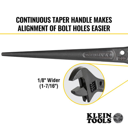 Adjustable Wrench, 10-Inch Spud Wrench for Up to 1-5/16-Inch Nuts and Bolts, with Tether Hole KLEIN TOOLS 3227