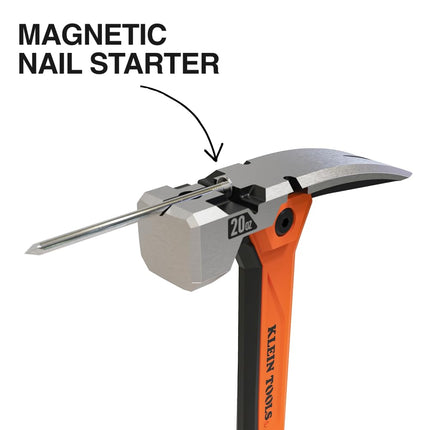 Klein Tools H81020 Anti-Vibration Smooth Face Hammer with Straight Claw, 20-Ounce Forged Steel, Magnetic Nail Starter and Extra-Large Squared Strike Face