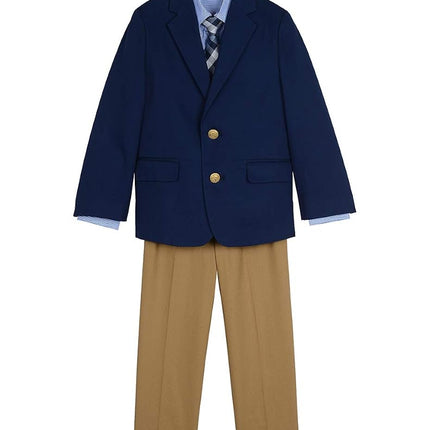 IZOD Boys' 4-Piece Suit Set with Dress Shirt, Bow Tie, Pants, and Jacket, Dark Blue, 3T