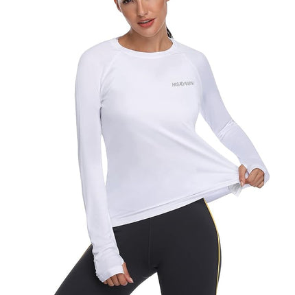 HISKYWIN Women's UPF 50+ Sun Protection Long Sleeve Outdoor Sports T-Shirt Athletic Top HF103-White-S